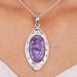 Natural Charoite Gemstone Pendant 925 Sterling Silver Pendant Handmade Charoite Necklace Women Charoite Pendant Gift For Mom