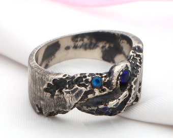 Blue Sapphire Signet Ring, 925 Sterling Silver, Men's Handmade Statement Ring