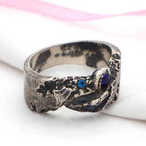 Blauer Saphir Siegelring, 925 Sterling Silber, Handgefertigter Statement-Ring für Herren