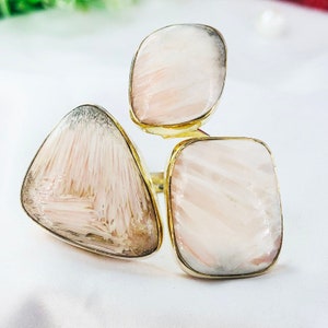 Natural Orange Scolecite Ring, 14k Gold Ring, Statement Ring, Sterling Silver Ring, Women Ring, Promsie Ring, Boho Jewelry, Gift For Her