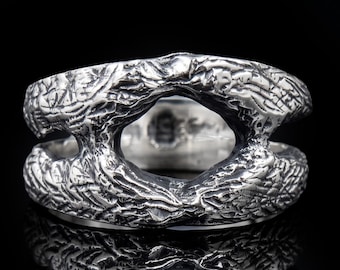 Statement Organic Sterling Silver Mens Signet Ring, Nature Inspired Textured Oxidized Jewelry