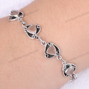 Peach Moonstone 925 Sterling Silver Bracelet Handmade Boho Jewelry