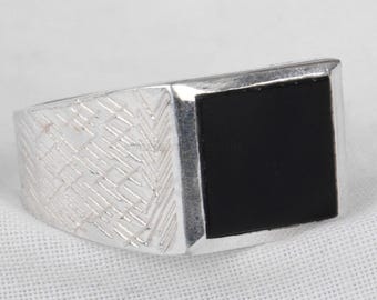 Natuurlijke zwarte onyx vierkante edelsteen zegelring, 925 sterlingzilveren handgemaakte sieraden voor heren