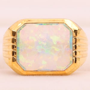 18K Gold Opal Signet Ring for Men Sterling Silver Band