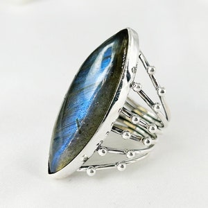 Labradorite Statement Ring Solid Sterling Silver, Women&#39;s Jewelry