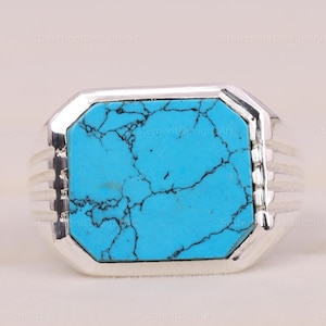 Mens Turquoise Ring 925 Sterling Silver Gemstone Ring