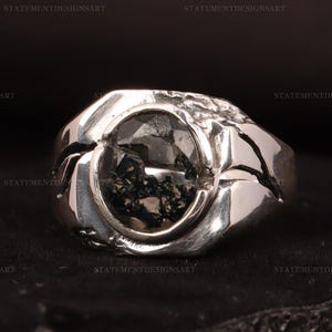 Mosagaat herenring, edelsteenring, 925 sterlingzilveren ring, herenring Mosagaat, jubileumcadeau voor hem