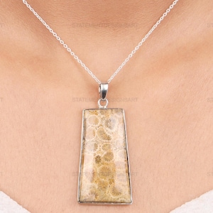 Fossil Coral Pendant Handmade 925 Sterling Silver Gemstone
