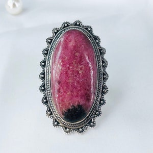 Natural Rhodonite 925 Sterling Silver Statement Rings