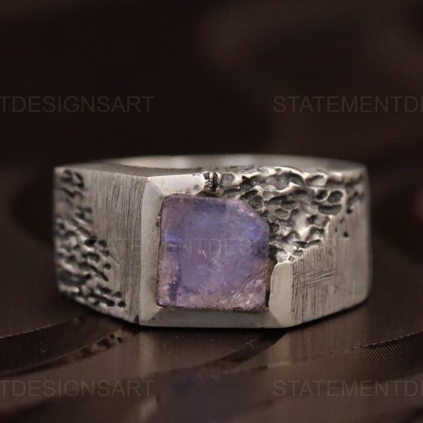 Rainbow Moonstone Ring 925 Sterling Silver Men's Ring