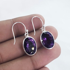 Oval Amethyst Earrings 925 Sterling Silver February Birthstone