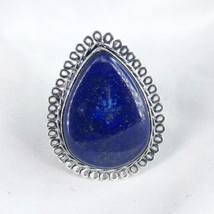 Blue Lapis Lazuli 925 Sterling Silver Ring Handmade Boho Statement
