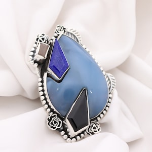 Blue Opal, Lapis Lazuli & Black Onyx 925 Sterling Silver Rings