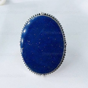 Natural Lapis Lazuli Gemstone Ring, 925 Strerling Silver Ring, Large Stone Ring, Women Statement Ring, Engagement Ring, Gift For Her