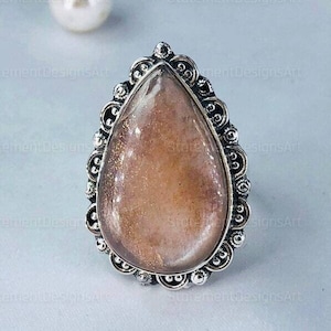 Natural Sunstone 925 Sterling Silver Rings: Boho Statement Jewelry
