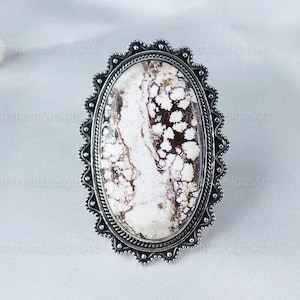 Wild Horse Magnesite Ring Oval Sterling Silver Statement Ring