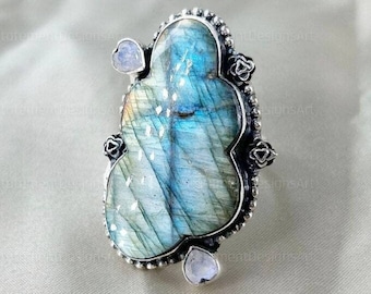 モンタナアゲートリング：ハンドメイド925スターリングシルバーの宝石