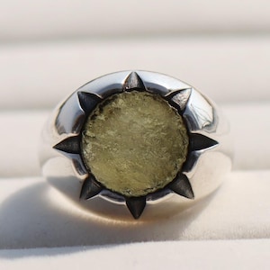 Czech Republic Moldavite Rings, Gemstone Rings, 925 Sterling Silver Rings, Raw Moldavite Rings, Authentic Moldavite Mens Rings, Gift For Him