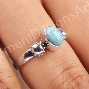 Genuine Larimar 925 Sterling Silver Ring February Birthstone