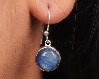 Genuine Kyanite Drop Earrings 925 Sterling Silver Boho Earrings