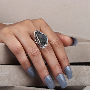 Raw Moldavite Sterling Silver Ring Czech Republic Gemstone