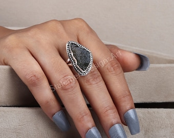 Raw Moldavite 925 Sterling Silver Ring Czech Republic Gemstone Jewelry Gift