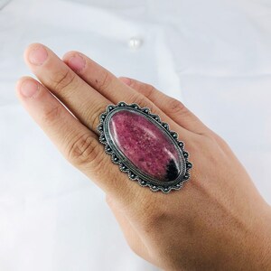 Natural Rhodonite Ring, 925 Sterling Silver Ring, Large Stone Ring, Women Anniversary Ring, Statement Ring, Promise Ring, Gift For Her