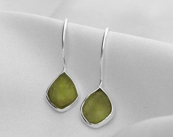 Raw Peridot Sterling Silver Dangle Earrings Handmade Gemstone Jewelry