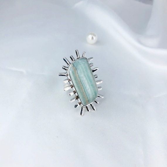 Amazonite Green Gemstone Ring 925 Sterling Silver Statement Designer Wedding Jewelry For Her