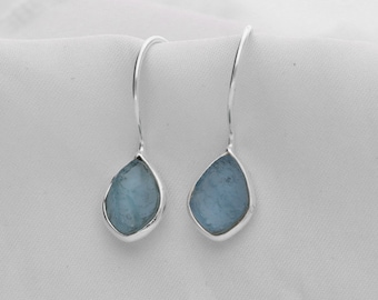 Raw Aquamarine Sterling Silver Dangle Earrings Handmade Gemstone Jewelry
