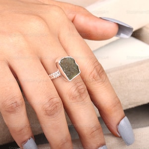 Raw Moldavite Ring Handmade 925 Sterling Silver, Czech Gemstone
