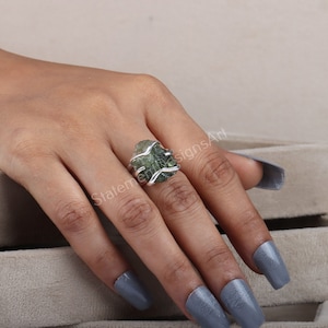 Handmade Certified Moldavite Ring Rough Gemstone, 925 Sterling Silver