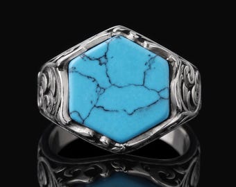 Handmade Sterling Silver Tibetan Turquoise Signet Ring for Men – Bold Western Statement Jewelry