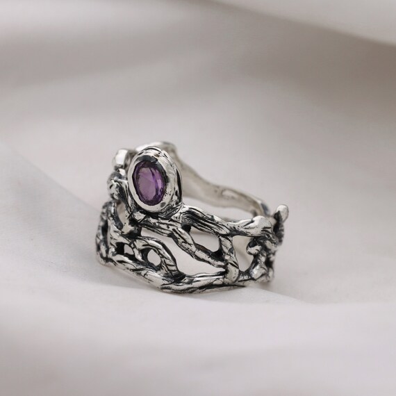 Anello Donna In Argento 925 Fatto A Mano – Ovale Con Granato, Corniola, Onice E Ametista – Pietre Preziose Naturali, Misura 25 - 3