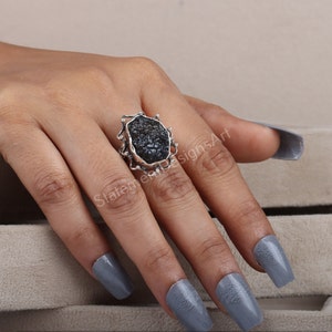 Raw Moldavite Ring 925 Sterling Silver Czech Gemstone Jewelry