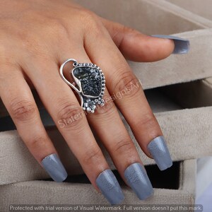 Handmade Certified Moldavite Ring 925 Sterling Silver, Rough Gemstone