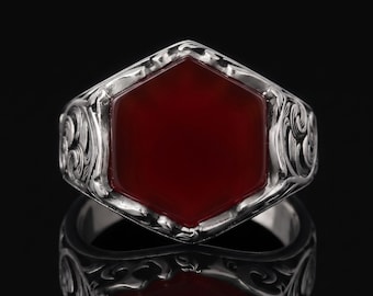 Handmade Red Garnet Sterling Silver Signet Ring for Men – Bold Statement Jewelry