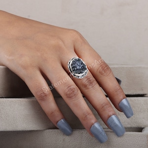 Raw Moldavite Ring Genuine Czech Gemstone, 925 Sterling Silver