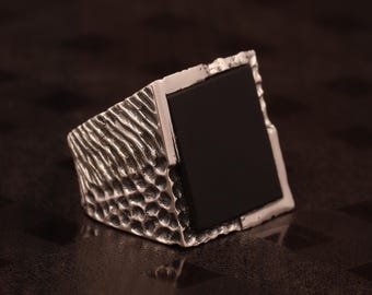 Black Onyx Ring Vintage 925 Sterling Silver Mens Ring