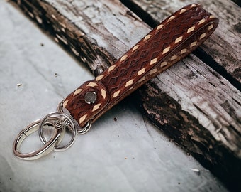 Tooled Leather Western Wristlet Keychain