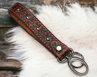 Tooled Leather Western Wristlet Key Chain