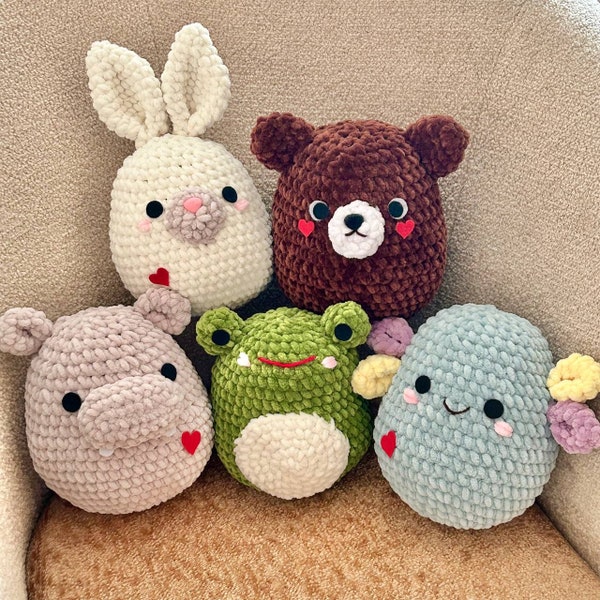 Crochet pattern bundle: bunny, frog, axolotl, bear, hippo Crochet squishmallow pattern Amigurumi plushies pattern Crochet animals pattern