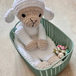 Crochet sheep snuggler pattern Cute crochet lovey pattern for kids Crochet lamb cuddler pattern image 4