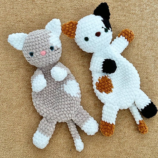 Crochet cat lovey pattern Amigurumi kitty plushie toy pattern Crochet snuggler pattern for kids Crochet cuddle kitten pattern