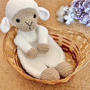 Crochet sheep snuggler pattern Cute crochet lovey pattern for kids Crochet lamb cuddler pattern image 1