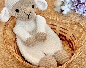 Crochet sheep snuggler pattern Cute crochet lovey pattern for kids Crochet lamb cuddler pattern