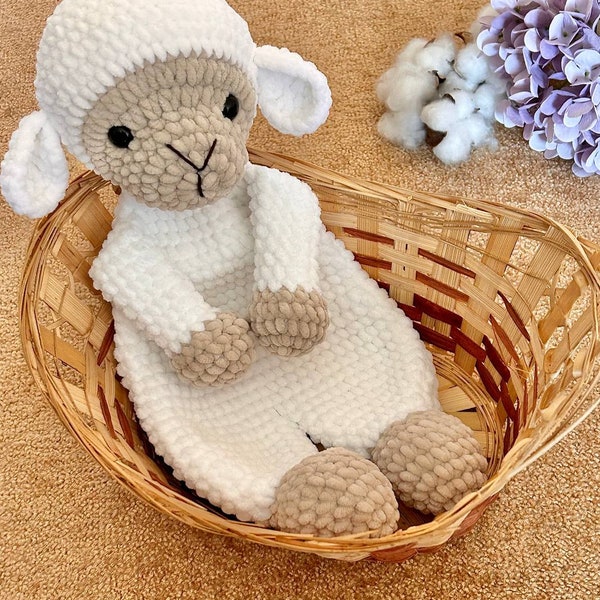 Crochet sheep snuggler pattern Cute crochet lovey pattern for kids Crochet lamb cuddler pattern