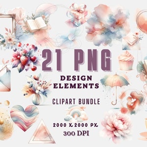 デザイン要素のクリップアート バンドル、水彩 PNG デザイン要素、ニュートラルなさまざまなデザイン要素、グリーティング カードのデザイン要素、母の日