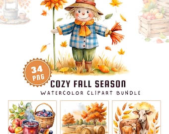 Cozy Fall Clipart: Autumn PNG Bundle, Commercial Use (Digital Download)