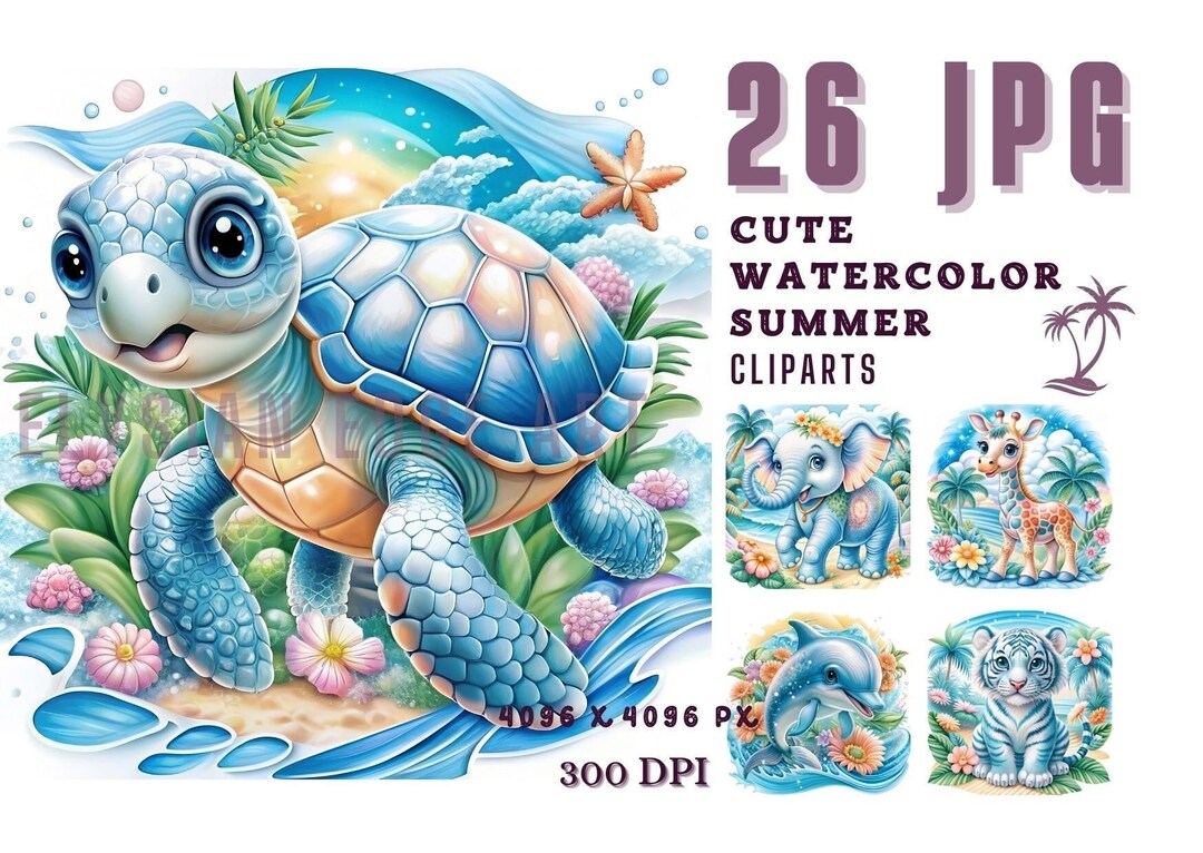 Cute Summer Clipart, Summer Animals Clipart, Blue Summer Clipart, 26